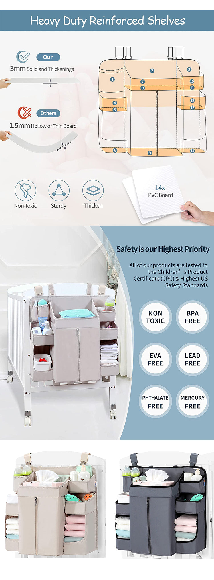 Portable Baby Essentials Diaper Child Nursery Hanging Diaper Caddy Organizer for Changing Table Crib Diaper Stacker Wholesale